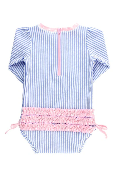 Rufflebutts Seersucker One-piece Rashguard Swimsuit In Blue