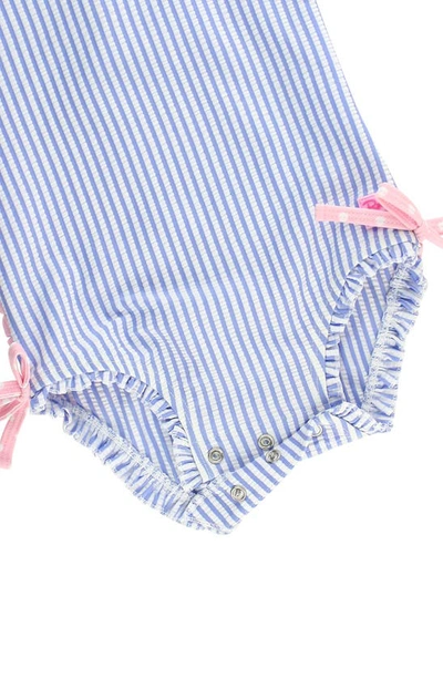 Rufflebutts Seersucker One-piece Rashguard Swimsuit In Blue