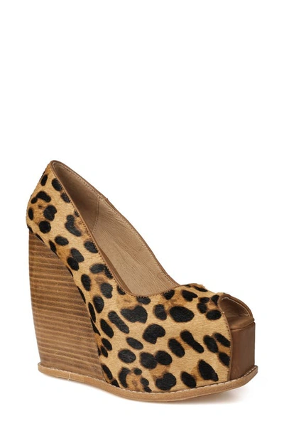 Shop Zigi Milluh Peep Toe Platform Wedge Sandal In Leopard Print Calf Hair