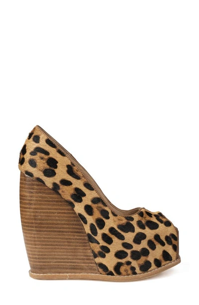Shop Zigi Milluh Peep Toe Platform Wedge Sandal In Leopard Print Calf Hair