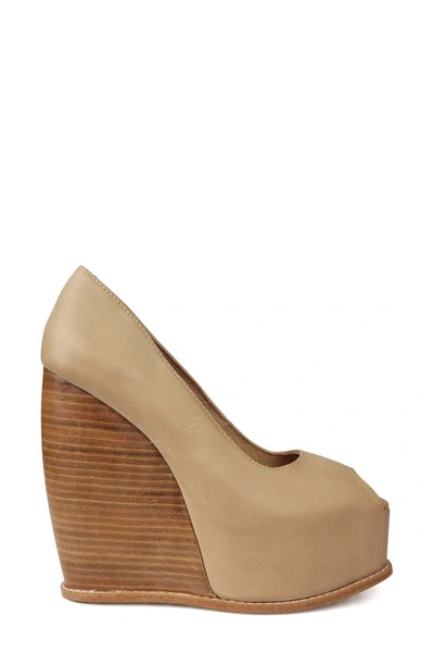 Zigi Milluh Peep Toe Platform Wedge Sandal In Nude Leather