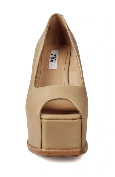 Zigi Milluh Peep Toe Platform Wedge Sandal In Nude Leather