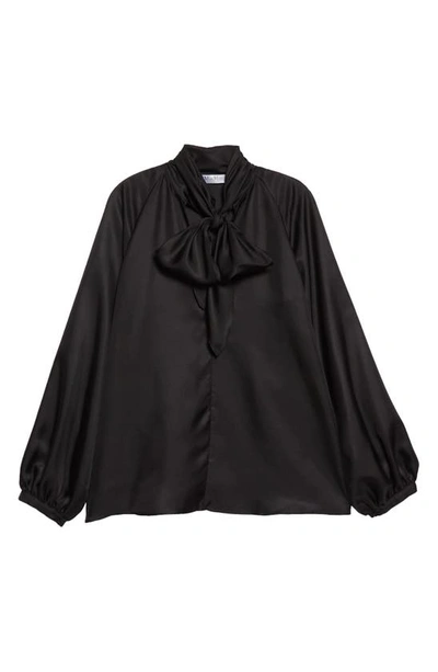 Shop Max Mara Albenga Tie Neck Silk Blouse In Black