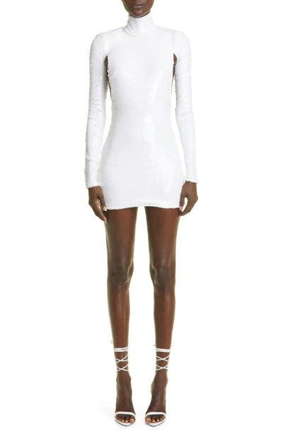 Shop Laquan Smith Long Sleeve Sequin Minidress In White