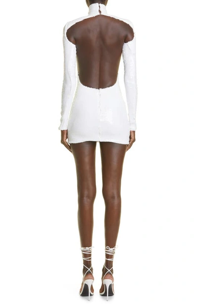 Shop Laquan Smith Long Sleeve Sequin Minidress In White