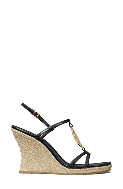 Shop Tory Burch Capri Miller Espadrille Wedge Sandal In Perfect Black / Wheat