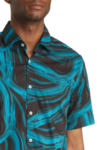 Shop Good Man Brand Big On-point Short Sleeve Organic Cotton Button-up Shirt In Blue Psychedelic