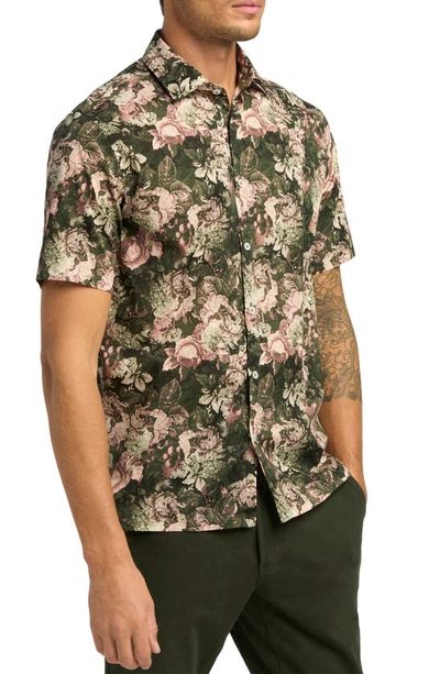 Shop Good Man Brand Big On-point Short Sleeve Organic Cotton Button-up Shirt In Kombu Green Tapestry Floral