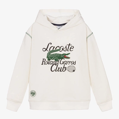 Shop Lacoste Teen Ivory Cotton Roland Garros Hoodie