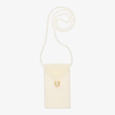 Shop David Charles Girls Ivory Faux Pearl Phone Bag (18cm)