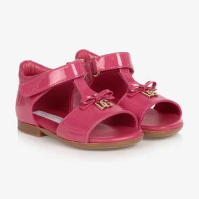Shop Dolce & Gabbana Baby Girls Pink Patent Leather Sandals
