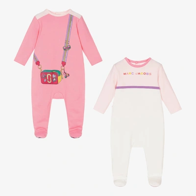 Shop Marc Jacobs Girls White & Pink Babygrows (2 Pack)