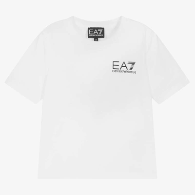 Shop Ea7 Emporio Armani Boys White  Cotton T-shirt