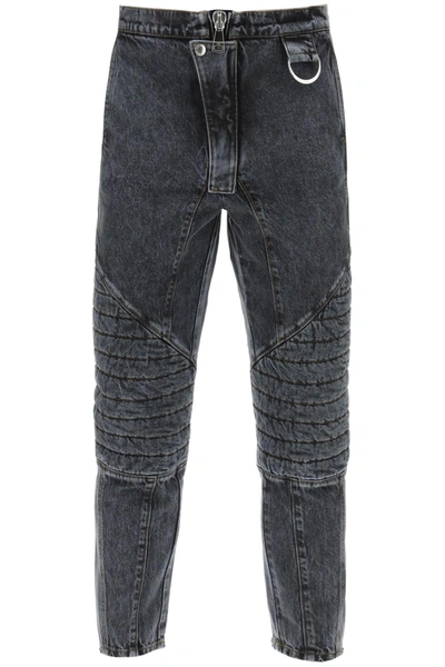 Shop Balmain Jeans With Quilted And Padded Inserts In Noir Delave (grey)