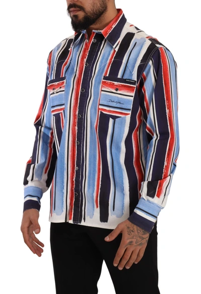 Shop Dolce & Gabbana Elegant Striped Cotton Shirt With Men's Pockets In Red