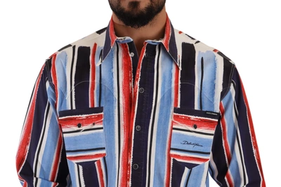 Shop Dolce & Gabbana Elegant Striped Cotton Shirt With Men's Pockets In Red