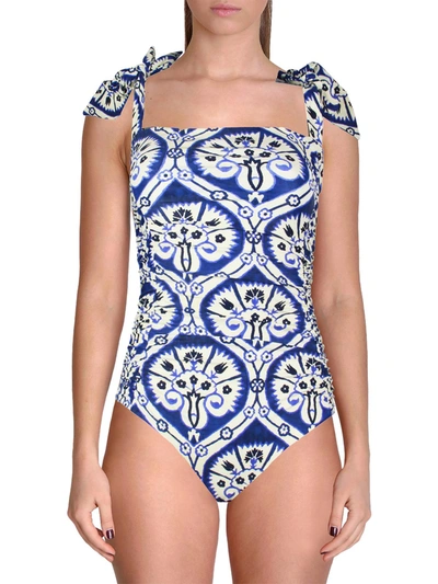 Shop Johanna Ortiz Alcazar Womens Printed Beachwear One-piece Swimsuit In Blue