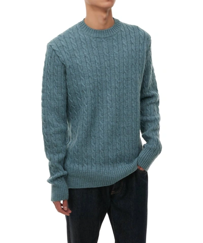 Shop Peregrine Men's Maker's Stitch Cable Washed Merino Sweater In Seafoam In Green