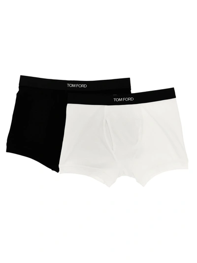 Shop Tom Ford 2-pack Logo Boxers Underwear, Body White/black