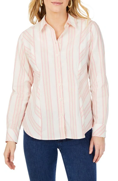 Shop Foxcroft Riley Stripe Cotton Button-up Shirt In Pink Whisper