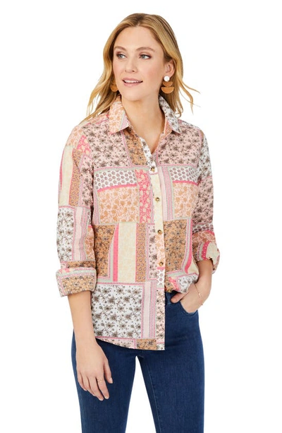 Foxcroft Ava Antique Scarf Cotton Button-up Shirt In Pink Rosato