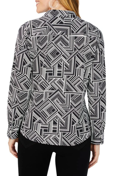 Foxcroft Mary Geometric Print Button-up Shirt In Black