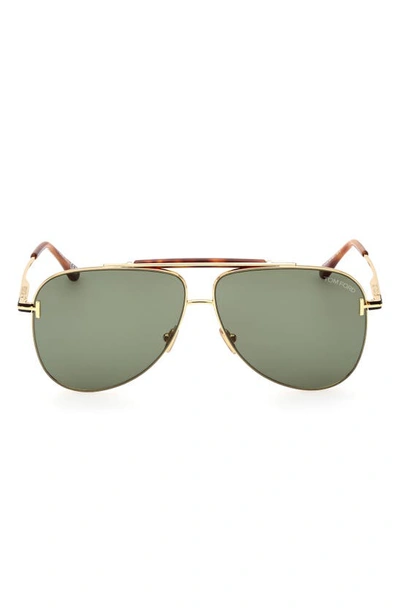 Shop Tom Ford 60mm Pilot Sunglasses In Shiny Deep Gold / Green