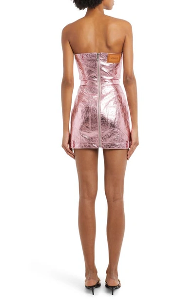 Shop Versace Millennium Strapless Crinkle Lambskin Leather Minidress In 1po60 Baby Pink New