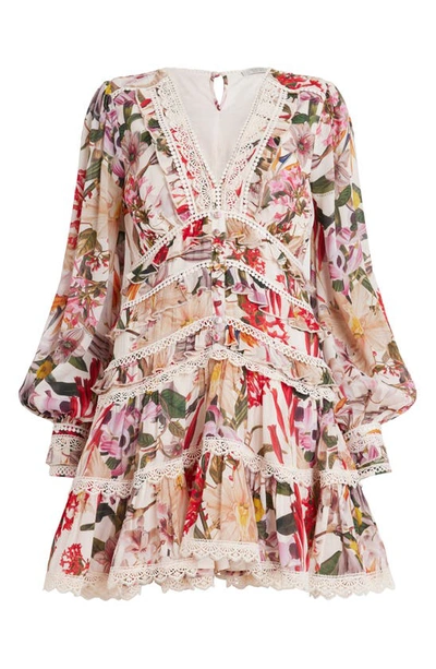 Shop Allsaints Zora Leondra Floral Print Long Sleeve Dress In Pearl Multi