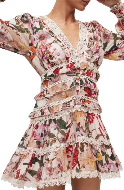 Shop Allsaints Zora Leondra Floral Print Long Sleeve Dress In Pearl Multi