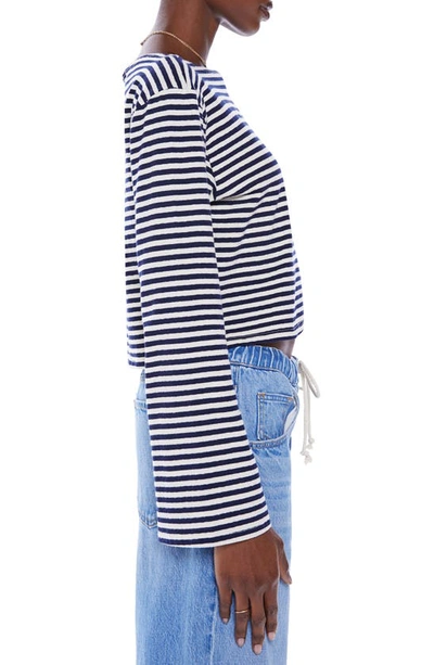 Shop Mother The Skipper Bell Stripe Long Sleeve Cotton T-shirt In Navy Stripe