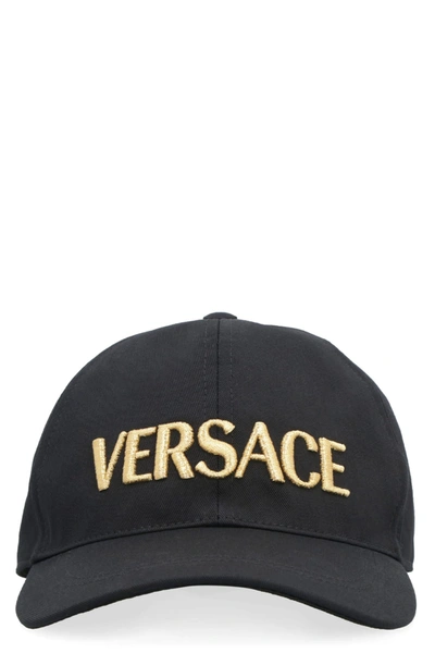 Shop Versace Logo Baseball Cap In Nero/oro