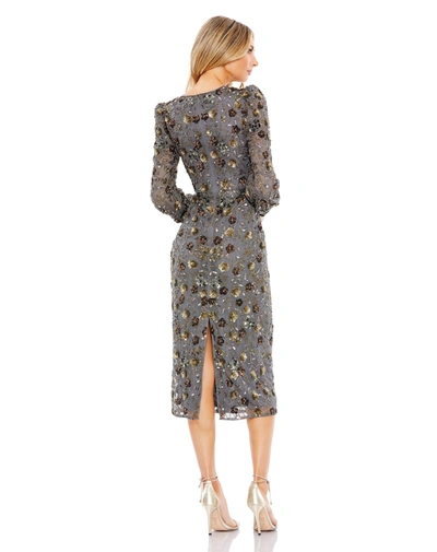 Mac Duggal Long Sleeve V Neck Midi Dress In Charcoal