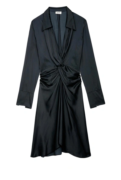 Shop Zadig & Voltaire Rozo Twisted Satin Shirtdress In Noir In Black