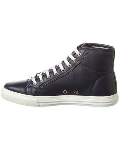 Shop Gucci High-top Leather Sneaker In Blue