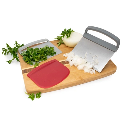 Norpro Nested Chopper And Scraper Set, Set Of 3 Utensils, Red And Gray In Red