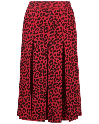 Shop Gucci Leopard Silk-blend Skirt In Red