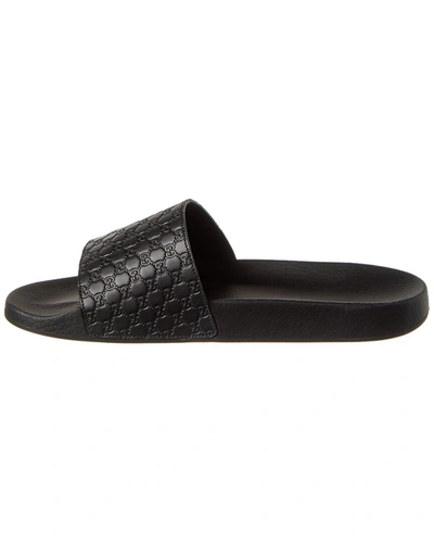 Shop Gucci Microssima Leather Slide In Black