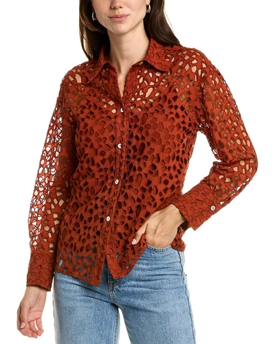 Shop Vince Lace Sculpted Shirt In Brown
