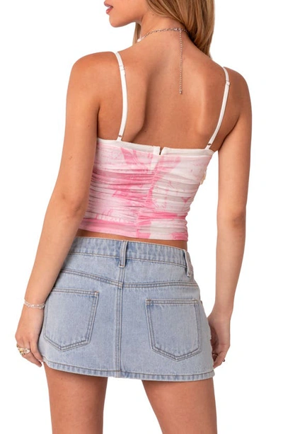 Edikted Evelyn Print Ruched Crop Camisole In Pink