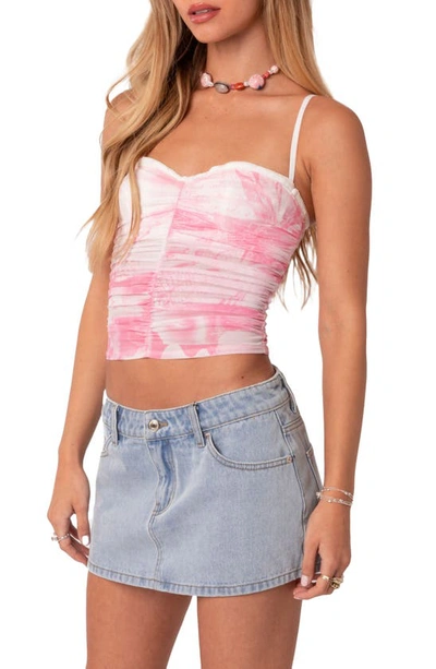 Shop Edikted Evelyn Print Ruched Crop Camisole In Pink