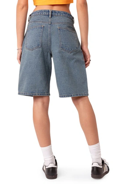 Edikted Oversize Low Rise Denim Bermuda Shorts In Blue-washed
