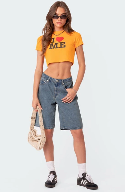 Edikted Oversize Low Rise Denim Bermuda Shorts In Blue-washed