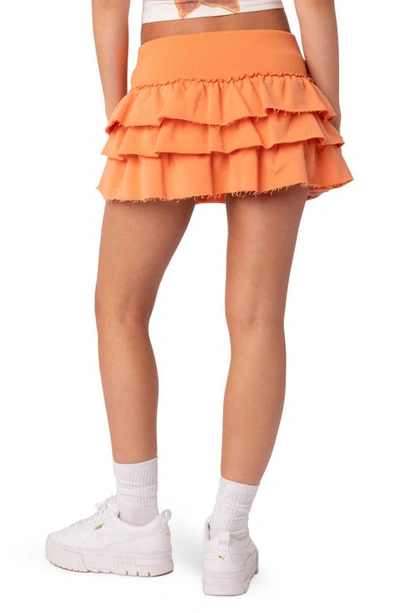 Edikted Martina Tiered Ruffle Stretch Cotton French Terry Skirt In Orange