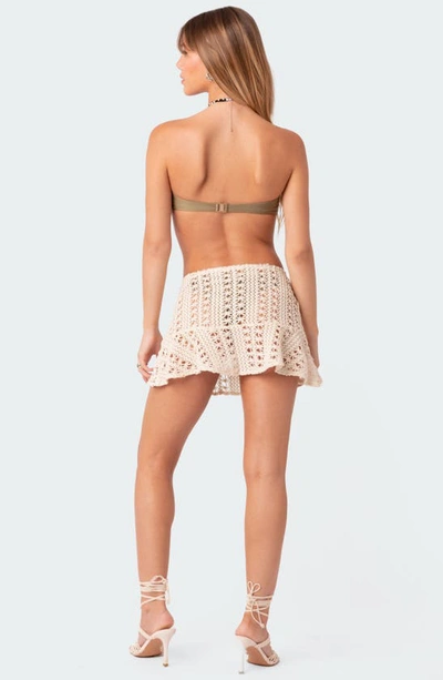 Edikted Violet Crochet Miniskirt In Beige