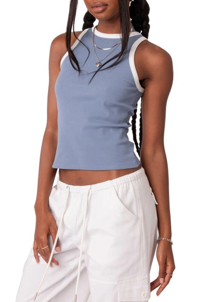 Edikted Contrast Rib Tank Top In Blue