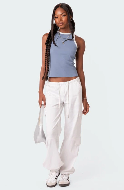 Edikted Contrast Rib Tank Top In Blue