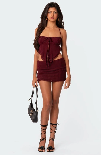 Shop Edikted Ariyah Layered Mesh Miniskirt In Burgundy