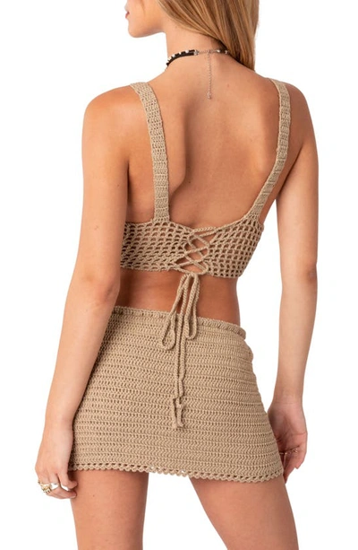 Edikted Baeside Crochet Corset Top In Camel