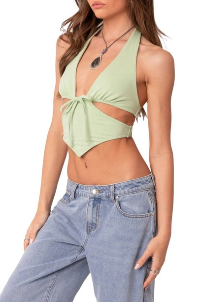 Edikted Cady Cutout Crop Halter Top In Green
